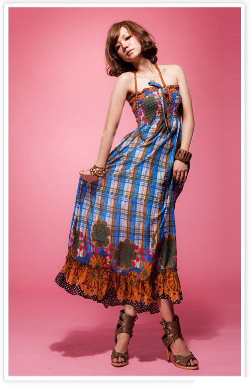 Floral Printed Pleated Dress Blue 