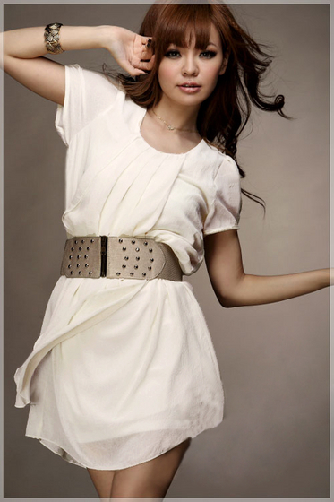 Embossed Chest Chiffon Short Sleeve Dress White