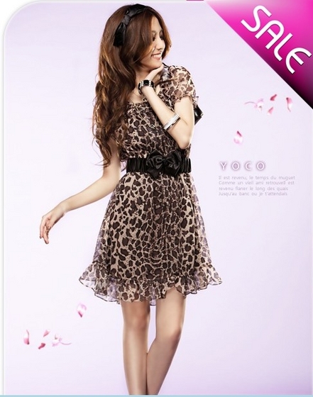 Leopard Print Fashionable Chiffon Dress Coffee