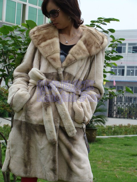 Retail wholesales rex rabbit fur garment+mink fur collar s-08-262